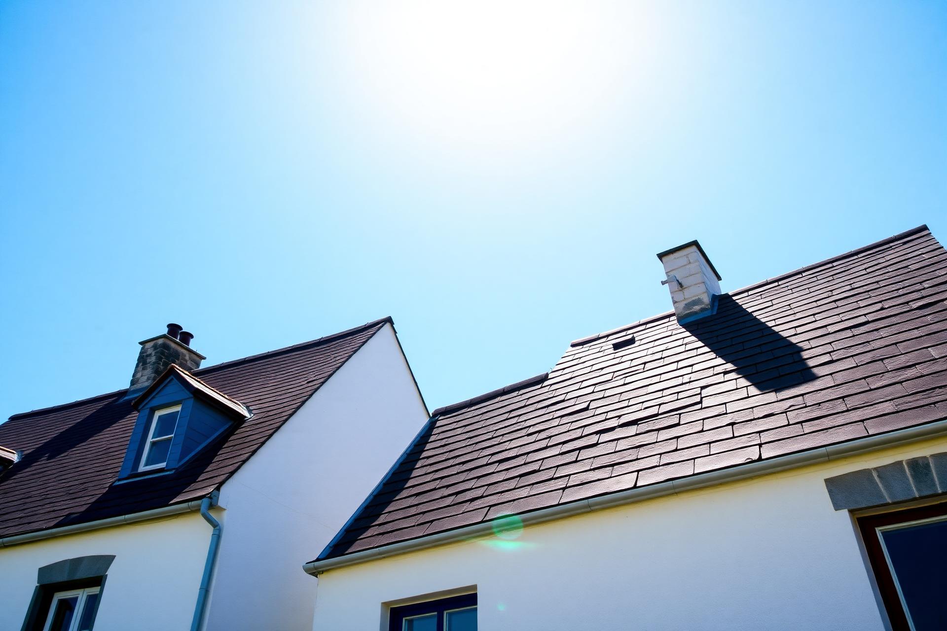 Toiture en ardoise propre et façade blanche après démoussage en Bretagne
